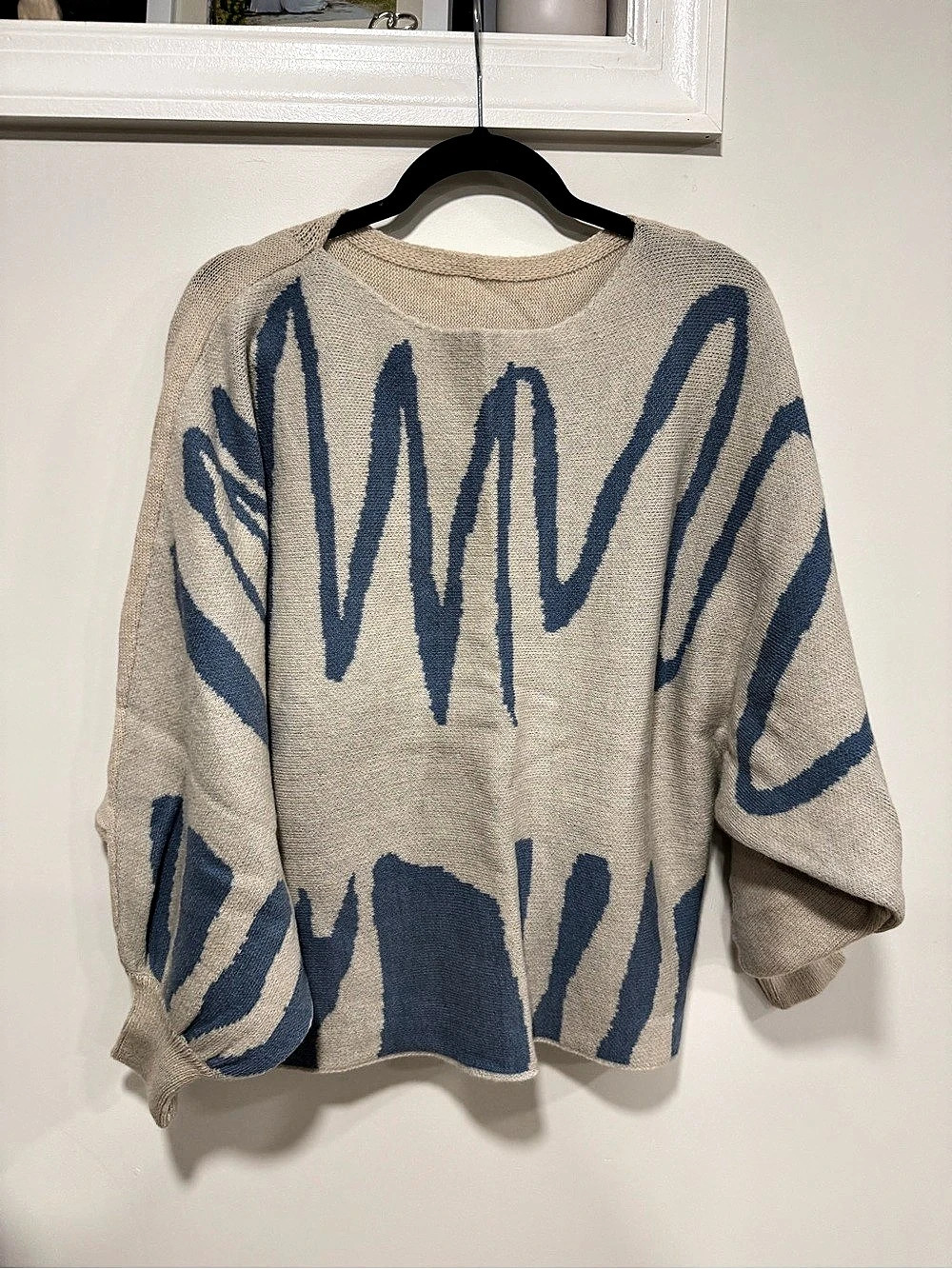 Abstract Blue Graphic Knit Sweater